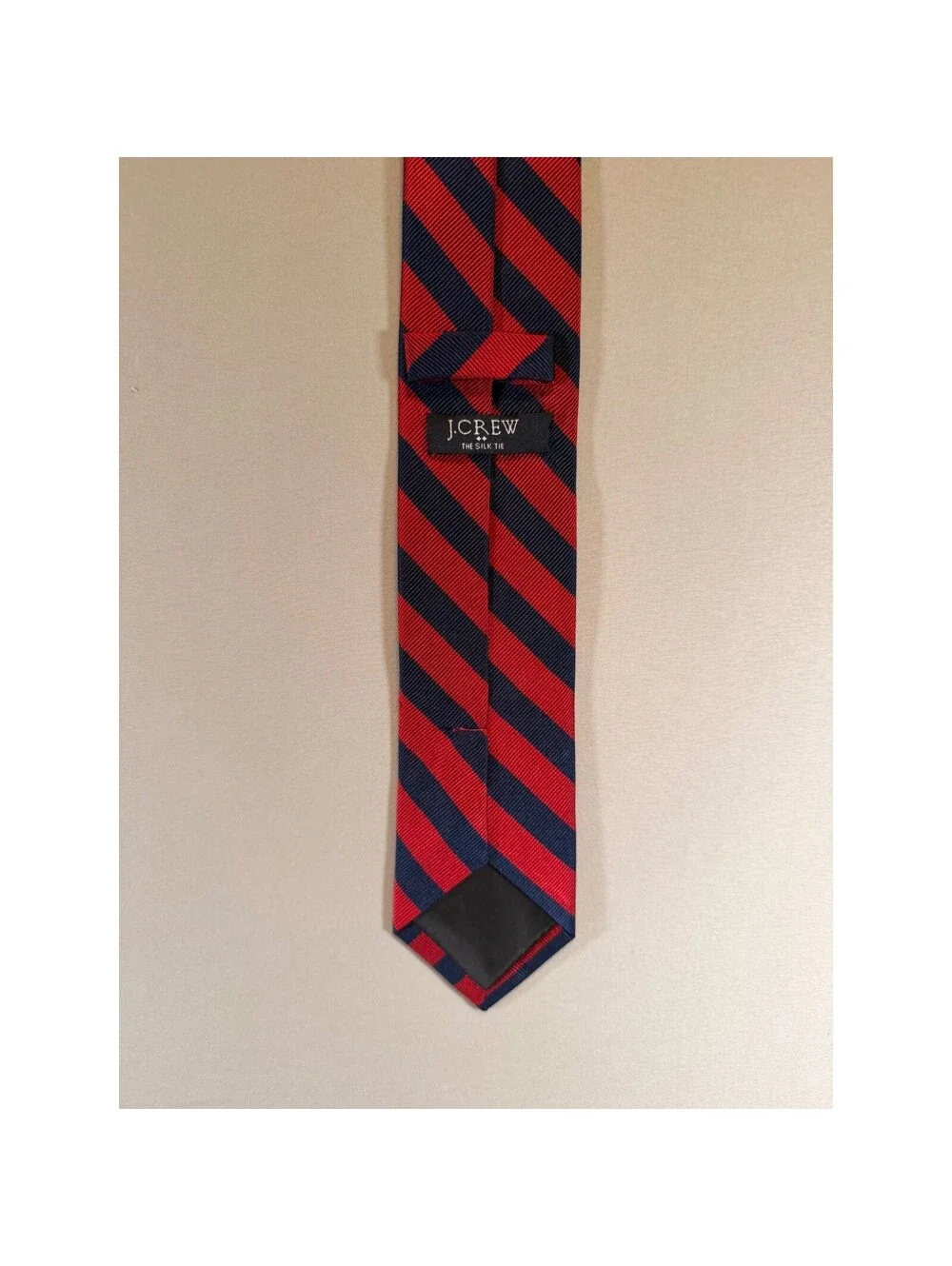 J.Crew Mens Silk Tie Red Navy Blue Diagonal Stripe Rep Weave Necktie Classic